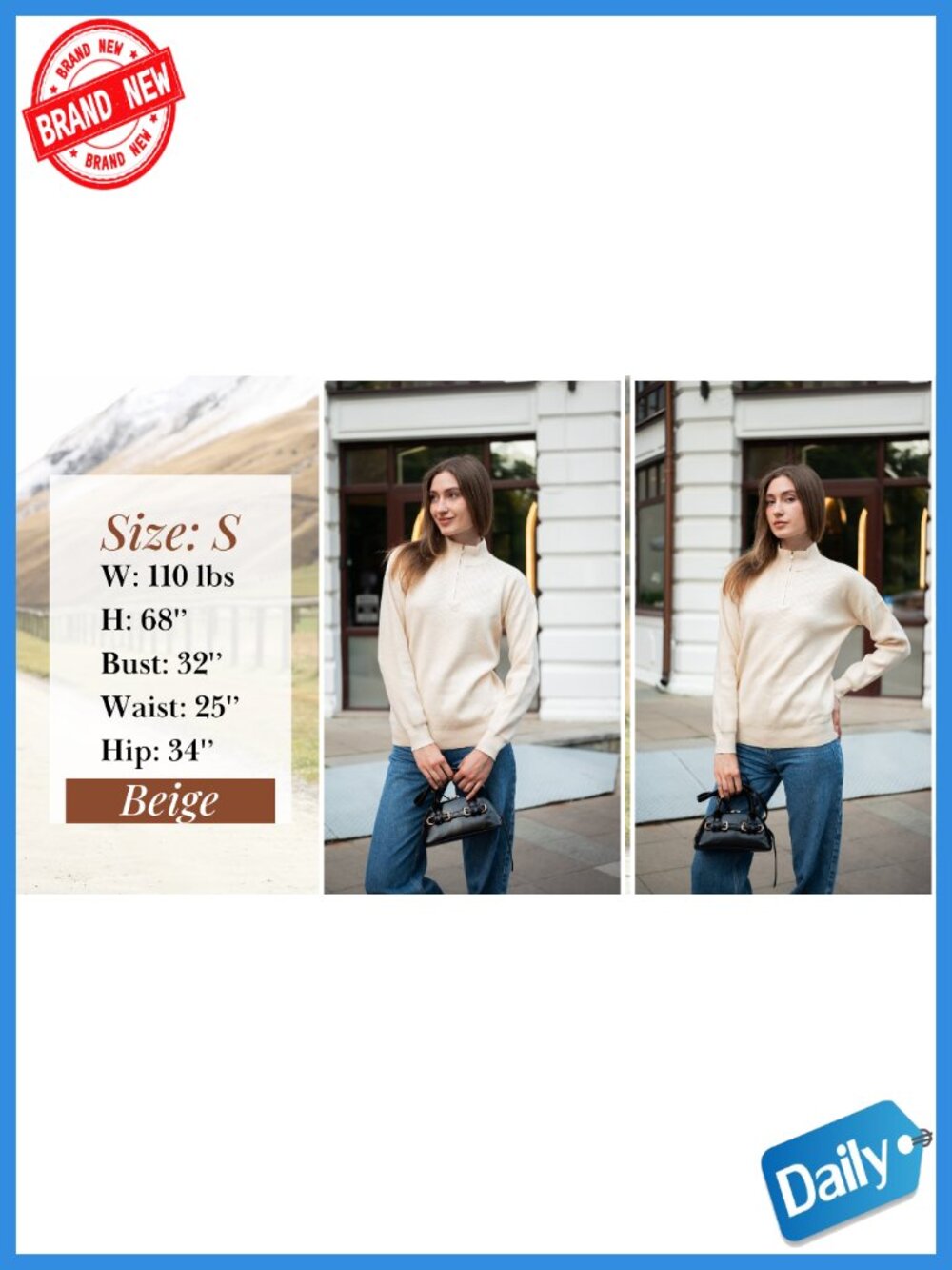 Womens Quarter Zip Knit Pullover Sweater Long Sleeve 49% Viscose 28% Polyester - Picture 6 of 6